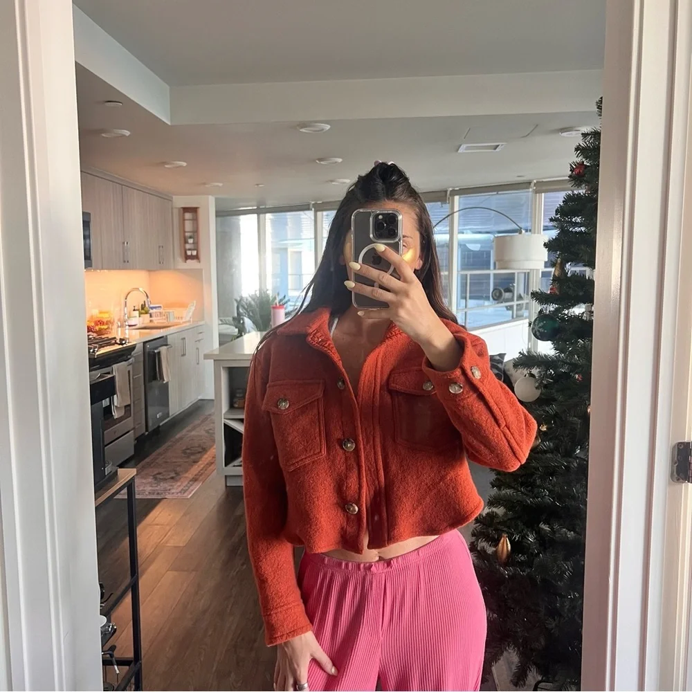 Aritzia Wilfred The Ganna Cropped Shirt Jacket/Shacket- Orange- Size S - Picture 9 of 12